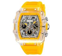 MASTOP Reloj de pulsera para hombre, diseño de calavera transparente, esfera grande, analógico, cronógrafo, calendario, cuarzo, impermeable, tendencia masculina, Amarillo, Reloj deportivo casual de