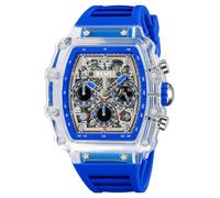 MASTOP Reloj de pulsera para hombre, diseño de calavera transparente, esfera grande, analógico, cronógrafo, calendario, cuarzo, impermeable, tendencia masculina, Azul, Reloj deportivo casual de lujo