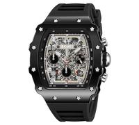 MASTOP Reloj de pulsera para hombre, diseño de calavera transparente, esfera grande, analógico, cronógrafo, calendario, cuarzo, impermeable, tendencia masculina, Negro -, Reloj deportivo casual de