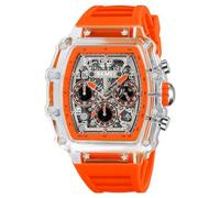 MASTOP Reloj de pulsera para hombre, diseño de calavera transparente, esfera grande, analógico, cronógrafo, calendario, cuarzo, impermeable, tendencia masculina, Naranja, Reloj deportivo casual de
