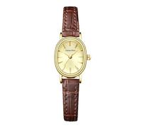 MASTOP Reloj de pulsera vintage de cuero para mujer, caja cuadrada ovalada dorada, minimalista, cuarzo analógico, rojo delicado reloj para mujer, Marrón, Estilo vintage y delicado