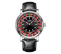 MASTOP Reloj de ruleta para hombre, de cuarzo, analógico, de gran cara, impermeable, luminoso, de cuero, estilo casual y moderno, Plateado negro, Moda única