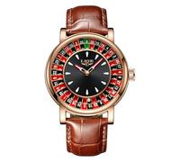 MASTOP Reloj de ruleta para hombre, de cuarzo, analógico, de gran cara, impermeable, luminoso, de cuero, estilo casual y moderno, dorado rosa marrón, Moda única