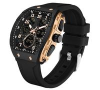 MASTOP Reloj deportivo multifuncional para hombre al aire libre, alarma, cuenta regresiva, cronómetro, calendario, correa de silicona impermeable, Negro Oro, Deportes casuales de moda