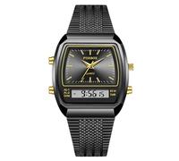 MASTOP Reloj digital analógico dorado para hombre, clásico, resistente al agua, de acero inoxidable, con pantalla digital luminosa, estilo casual de negocios