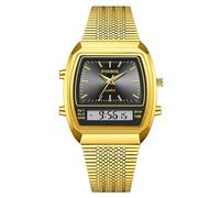 MASTOP Reloj digital analógico dorado para hombre, clásico, resistente al agua, de acero inoxidable, con pantalla digital luminosa, estilo casual de negocios