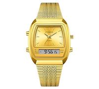 MASTOP Reloj digital analógico dorado para hombre, clásico, resistente al agua, de acero inoxidable, con pantalla digital luminosa, estilo casual de negocios