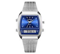 MASTOP Reloj digital analógico dorado para hombre, clásico, resistente al agua, de acero inoxidable, con pantalla digital luminosa, estilo casual de negocios, Azul plateado, Moda Casual