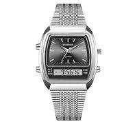 MASTOP Reloj digital analógico dorado para hombre, clásico, resistente al agua, de acero inoxidable, con pantalla digital luminosa, estilo casual de negocios
