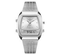 MASTOP Reloj digital analógico dorado para hombre, clásico, resistente al agua, de acero inoxidable, con pantalla digital luminosa, estilo casual de negocios