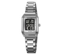 MASTOP Reloj digital dorado para mujer, cuadrado, de acero inoxidable, impermeable, LED, con fecha, alarma, cronómetro, cuenta regresiva, Plateado negro, Deportes delicados de moda