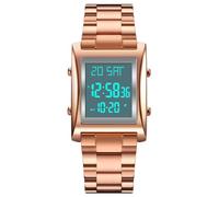 MASTOP Reloj digital para hombre y mujer, pantalla LED, negro, retroiluminación, acero inoxidable, rectangular, para hombre, impermeable, incluye herramienta, Rosa, Reloj deportivo casual de lujo para