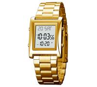 MASTOP Reloj digital para hombre y mujer, pantalla LED, negro, retroiluminación, acero inoxidable, rectangular, para hombre, impermeable, incluye herramienta, Oro, Reloj deportivo casual de lujo para