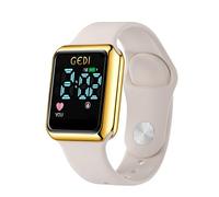 MASTOP Reloj digital para mujer, pantalla LED, pantalla grande, impermeable, cuadrado, lindo reloj deportivo digital con luz nocturna, correa de silicona fina, Albaricoque dorado, Estilo vintage y