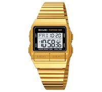 MASTOP Reloj digital retro para hombre vintage con diseño multifunción y elegante para uso diario y al aire libre, Dorado, Reloj digital analógico cuadrado retro con pantalla de temperatura, 3 zonas