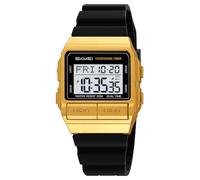 MASTOP Reloj digital retro para hombre vintage con diseño multifunción y elegante para uso diario y al aire libre, Silicona dorada, Reloj digital analógico cuadrado retro con pantalla de temperatura