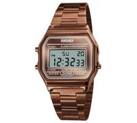 MASTOP Reloj electrónico de cuarzo para mujer, clásico, simple, pequeño, de acero inoxidable, cuadrado, delgado, LED, digital, Café 1123 S