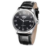 MASTOP Reloj mecánico clásico automático para Hombre, con Calendario de día, Correa de Cuero de Lujo, Negro -, Mecánico