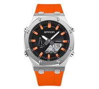 MASTOP Reloj para hombre, combinación digital/analógica, reloj casual de importación japonesa, reloj de acero inoxidable, correa de goma, esfera negra plateada, 3 manecillas, reloj despertador con