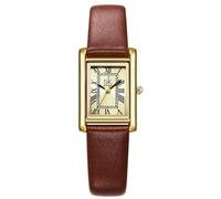 MASTOP Reloj rectangular de acero inoxidable de oro rosa para mujer, resistente al agua, analógico, cuarzo, números romanos, T Cuero Marrón