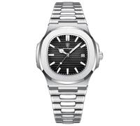 MASTOP Relojes de lujo para hombre, analógico, de cuarzo, acero inoxidable, luminoso, militar, cuadrado, resistente al agua, para negocios, diseño clásico, reloj de pulsera con fecha, Negro -