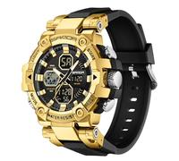 MASTOP Relojes tácticos para hombre, multifunción, militar, deportivo, resistente al agua, alarma de doble hora, a prueba de golpes, relojes para hombre, Negro dorado, Deportes Moda Militar