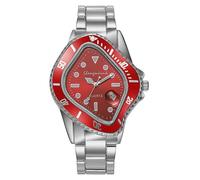 MASTOP Relojes únicos para hombre, resistente al agua, de acero inoxidable, con movimiento de cuarzo luminoso, función de calendario y esfera verde, regalo perfecto para hombre, Plateado, rojo