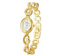 MASTOP Relojes vintage para mujer, reloj de vestir con esfera ovalada de perlas, elegante, pulsera delicada para mujer, impermeable, analógico, casual, Dorado, blanco, Classic