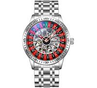 MASTOP Roulette Wheel - Reloj mecánico automático para hombre, esfera giratoria, diseño de esqueleto hueco, acero inoxidable, impermeable, reloj de pulsera de negocios, plata, Reloj de casino con