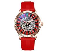MASTOP Roulette Wheel - Reloj mecánico automático para hombre, esfera giratoria, diseño de esqueleto hueco, acero inoxidable, impermeable, reloj de pulsera de negocios, Rojo (Rubber Red), Reloj de
