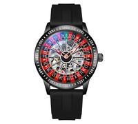 MASTOP Roulette Wheel - Reloj mecánico automático para hombre, esfera giratoria, diseño de esqueleto hueco, acero inoxidable, impermeable, reloj de pulsera de negocios, Goma negra, Reloj de casino con