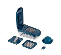 MASTRAD - Corte de verduras con depósito - 3 rejillas - Peine de limpieza - Fácil de usar - Comodidad y seguridad - Color azul