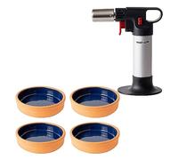 Mastrad - Estuche de cremas quemadas - 1 soplete de cocina y 4 ramequines - Caramelizar tus cremas quemadas caseras - Soplete Expert - Resultado profesional - Ramequines de terracota