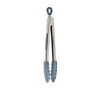 Mastrad F16814 - Pinzas de cocina multiusos, mango con patas antideslizantes, mango de acero inoxidable, puntas de silicona, no rayas, gancho para colgar, color gris