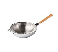 mastrad F63800 O'Wok Gourmet Tradicional para Todo Tipo de Luces de inducción, cocción Saludable y rápida, Acero Inoxidable, Wok + asa + rejilla-32 cm de diámetro, Madera