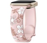 Mastten Correa floral compatible con correas de Apple Watch de 46 mm, 45 mm, 44 mm, 42 mm, 49 mm, correa deportiva de silicona con incrustaciones grabadas de flores para iWatch SE Series 11 10 9 8 7 6