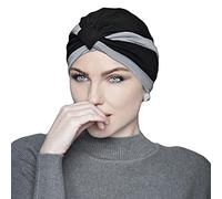 MASUMI Gorro de algodón para Mujer para pérdida de Cabello, Gorro de quimioterapia para Mujer, Gorro de cáncer para Mujer con Alopecia, Turbante de quimioterapia Amelia, Gris y Negro, Talla única