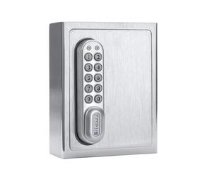 masunt Caja fuerte para llaves 1120 E Code | innovadora asignación de códigos online a distancia | caja fuerte electrónica para llaves de acero inoxidable macizo V2A Plata 17,9 x 13,8 x 8,9 cm