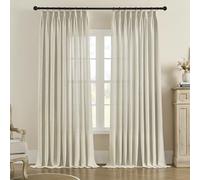 MASWOND Faux Linen Pinch Pleated Curtain for Living Room, Extra Long Pinch Pleat Semi Sheer Drapes with Hooks for Traverse Rod, Light Filtering Privacy Protection (1 Panel, 52" W x 108" L, Linen)