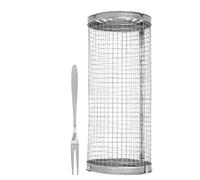 MasYosh Cesta para Barbacoa Rodante de Acero Inoxidable, Cesta para Parrilla de Patatas Fritas de Gran Capacidad para Fiestas Familiares, Camping con Tenedor y Gancho (Pequeño)