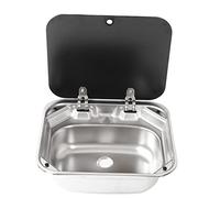 MasYosh Fregadero de Cocina para Vehículos Recreativos, Lavabo Rectangular de Acero Inoxidable de Gran Capacidad de 420x370x145 Mm con Cubierta de Vidrio Templado, para Campistas,