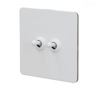 MasYosh Interruptor de Palanca de Pared, Panel de Acero Inoxidable, 2 Bandas, 2 Vías, Interruptor de Palanca Bipolar AC250 V 86 X 86 Mm, con Base de PC Aislada, para Sala de Estar de