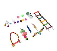 MasYosh Juego de Juguetes para Pájaros, Seguro y Duradero, 14 Piezas de Juguetes de Entrenamiento para Masticar para Loros, Mascotas, Comederos de Agua con Escalera Oscilante Colorida para Periquitos,