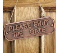 MasYosh Letrero POR FAVOR CIERRE LA Puerta, Diseño en Relieve Estilo Retro Moda Vintage, Hecho de Aleación de Zinc con Tornillos de Acero Inoxidable, para LA Pared de LA Cerca de LA (Bronce)