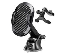 MasYosh Soporte para Teléfono para Automóvil, Panel Estilo Fibra de Carbono con Rótula Ajustable de 360 Grados y Amortiguación de Silicona Antivibración, para (Modelo Ventosa + Salida de Aire