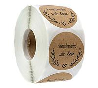 Masyrt 500 etiquetas redondas autoadhesivas de papel kraft para regalo, material seguro con letras "Thank You"/"Handmade with Love", fáciles de despegar, suministros de fiesta de boda (a)