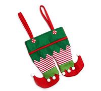 Masyrt Bolsas de Dulces Navideños,Bolsas de Dulces de Elfos Navideños,Pantalones de Papá a Granel Botas de Elfo Bolsa de Juguete con Asa Media de Fieltro,Bolsa de Pantalones a Rayas (Rojo)