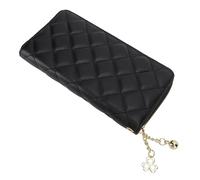 Masyrt Cartera larga para mujer, con cremallera completa, piel sintética, diseño de rombos, color negro