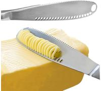 Masyrt Cuchillo de Mantequilla, Esparcidor de Mantequilla de Acero Inoxidable 3 en 1, Ranuras Dentadas para Triturar, Fácil de Sostener para Pan, Mantequilla, Queso, Mermelada (Plata)