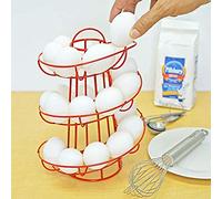 Masyrt Estante Dispensador de Huevos de Acero Independiente, Organizador de Almacenamiento de Huevos en la Encimera, Ahorre Espacio y Muestre Sus Huevos Frescos en el Patio Trasero, una (Roja)